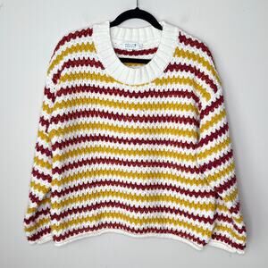 Molly Bracken‎ Chunky Knit Striped Long Sleeve Retro Sweater Size M/L Crochet